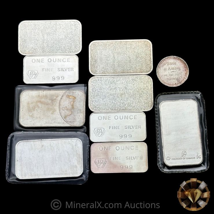 x10 1oz Misc Vintage Silver Bar Lot