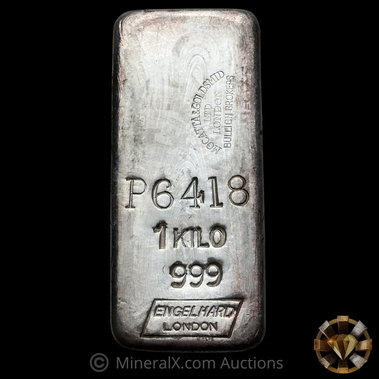 Kilo Engelhard London Vintage Silver Bar With Mocatta & Goldsmid Counterstamp