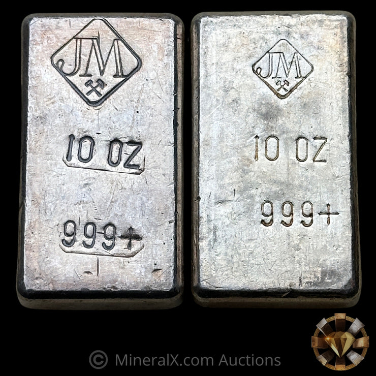x2 10oz JM Johnson Matthey Reverse Stamp Vintage Silver Bar Lot (Both Large & Small Hallmark Varieties)