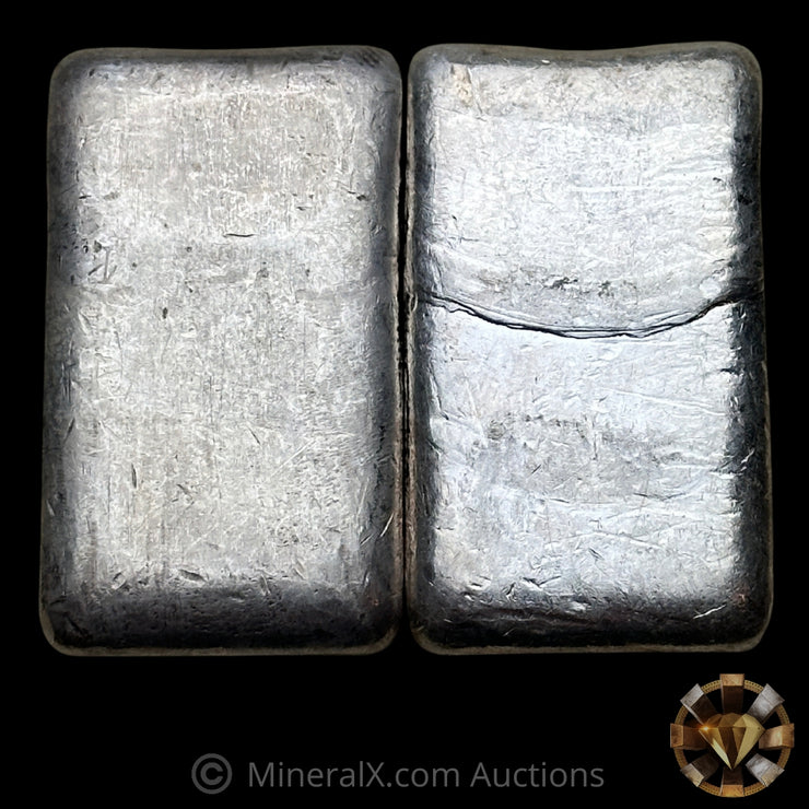 x2 10oz JM Johnson Matthey Reverse Stamp Vintage Silver Bar Lot (Both Large & Small Hallmark Varieties)