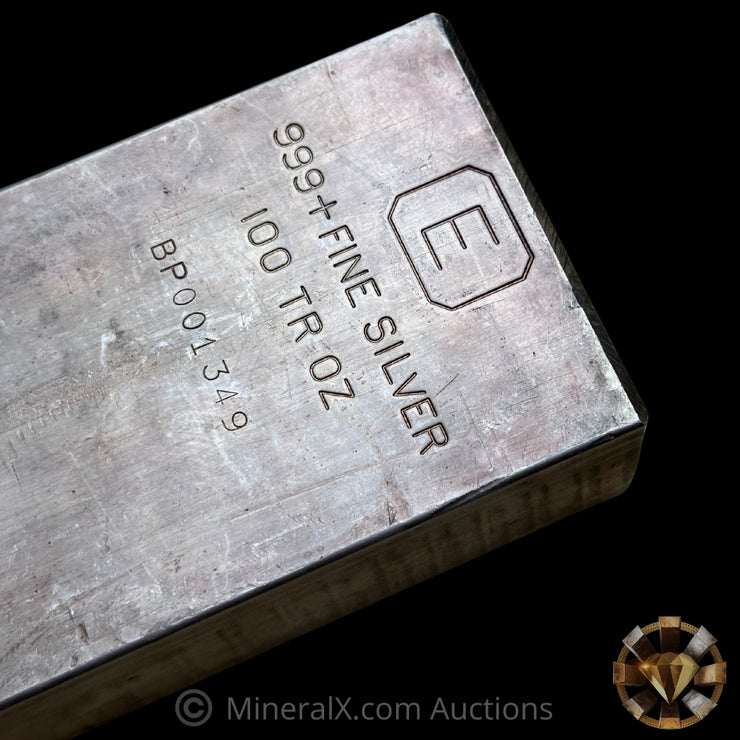 100oz Engelhard E Logo First Generation Extruded Industrial Vintage Silver Bar