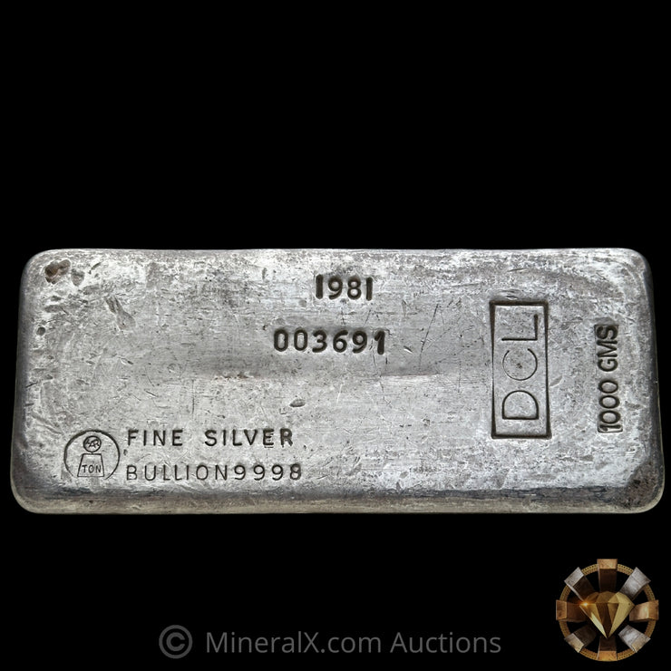 1000g (Kilo) Harrington Metallurgy Ltd Australia Vintage Silver Bar with DCL Counterstamp