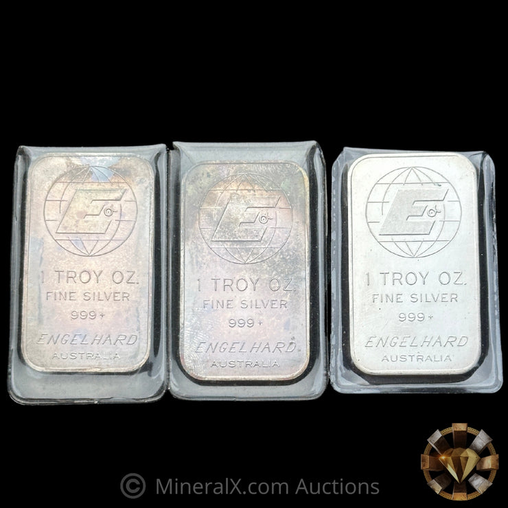 x3 1oz Engelhard Australia Vintage Silver Bar Lot