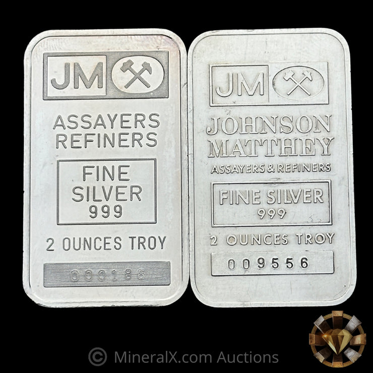 x2 2oz JM Johnson Matthey Vintage Silver Bar Lot (Different Varieties)