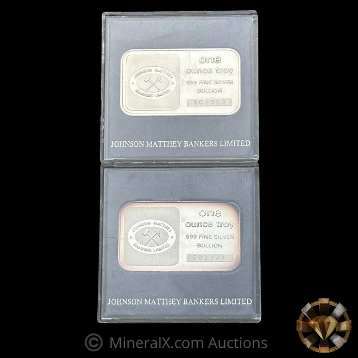 x2 1oz Johnson Matthey Bankers Limited Vintage Silver Bar Lot