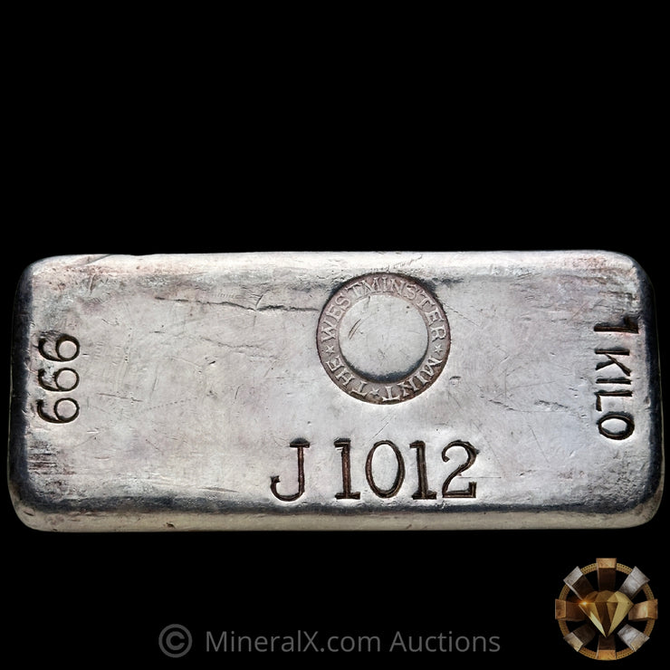 Kilo Engelhard London Rare Westminster Mint J Prefix Variety Vintage Silver Bar