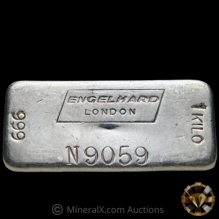 Kilo Engelhard London Rare N Prefix With Unique Custom Hallmarks On Edge Vintage Silver Bar