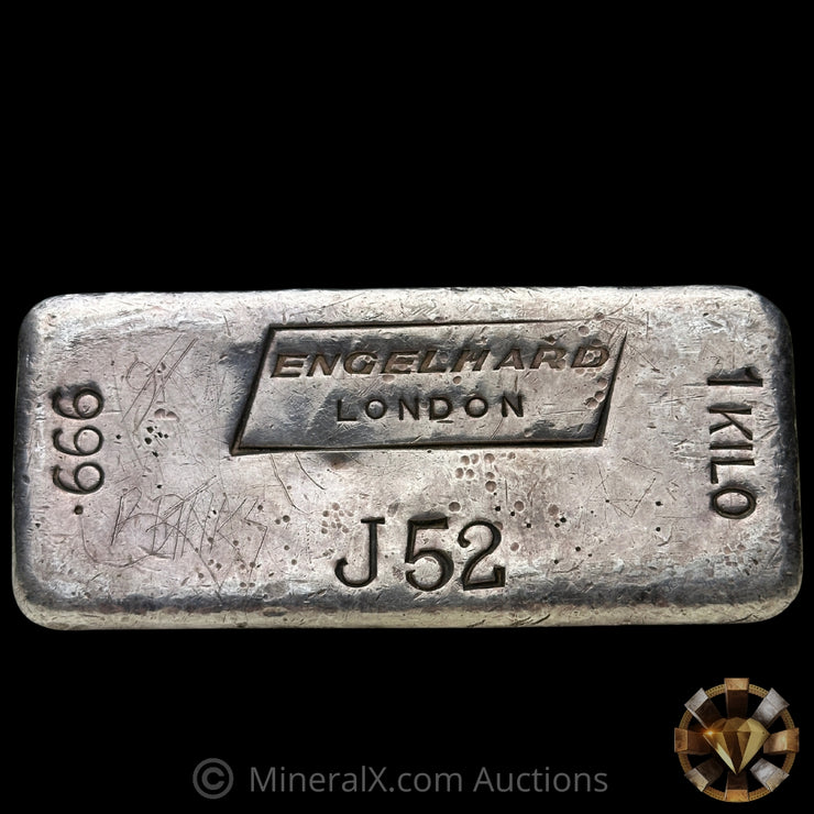 Kilo Engelhard London Rare J Prefix Vintage Silver Bar With Low 2 Digit Serial (See Desc)