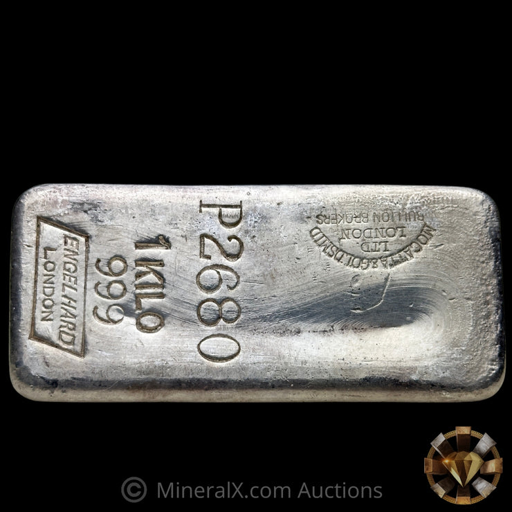 Kilo Engelhard London Vintage Silver Bar With Mocatta & Goldsmid Counterstamp
