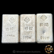x3 10oz JM Johnson Matthey Vintage Silver Bar Lot (x2 Reverse Stamp, x1 Obverse Stamp)