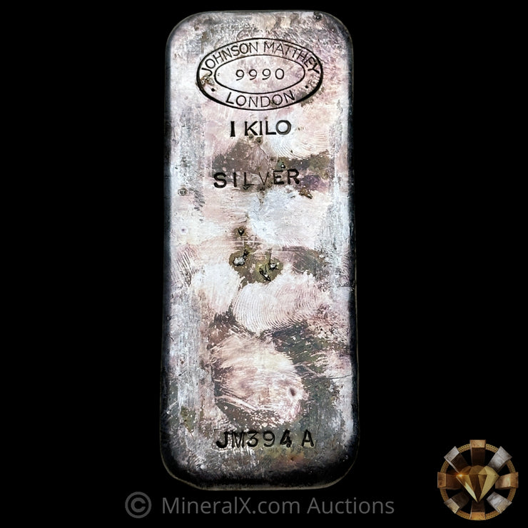 Kilo Johnson Matthey JM London Rare 3 Digit Serial Concave Mold Vintage Silver Bar