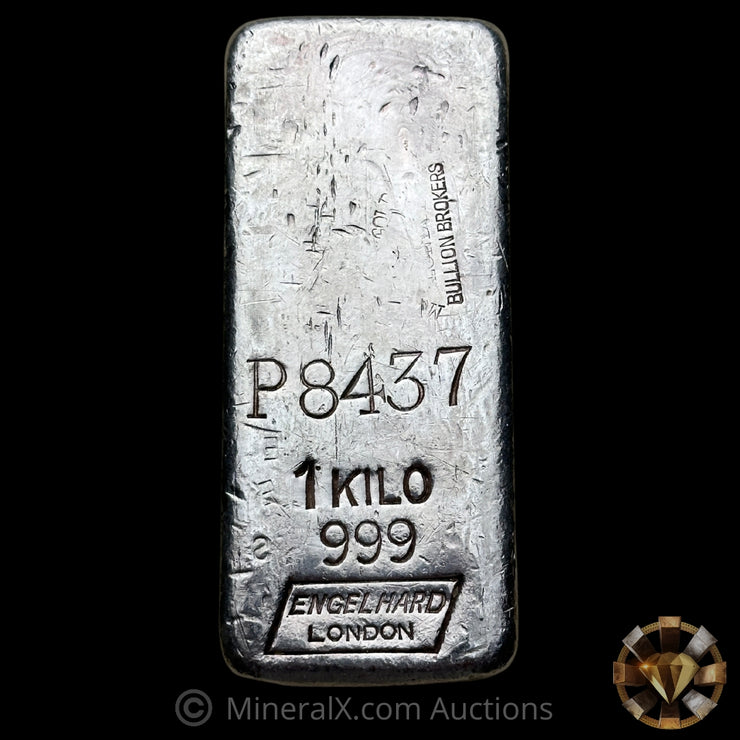 Kilo Engelhard London Vintage Silver Bar With Mocatta & Goldsmid Counterstamp