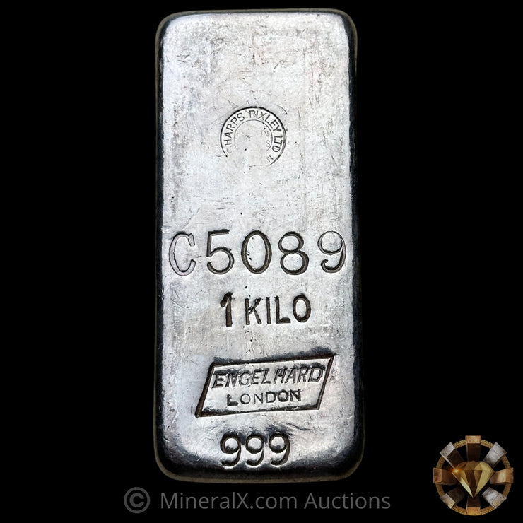 Kilo Engelhard London Rare C Prefix With Sharps & Pixley LTD Counterstamp Vintage Silver Bar