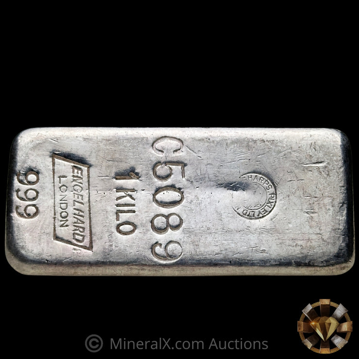 Kilo Engelhard London Rare C Prefix With Sharps & Pixley LTD Counterstamp Vintage Silver Bar