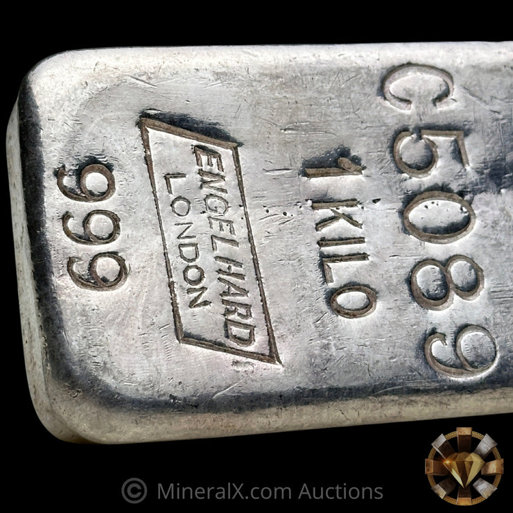 Kilo Engelhard London Rare C Prefix With Sharps & Pixley LTD Counterstamp Vintage Silver Bar