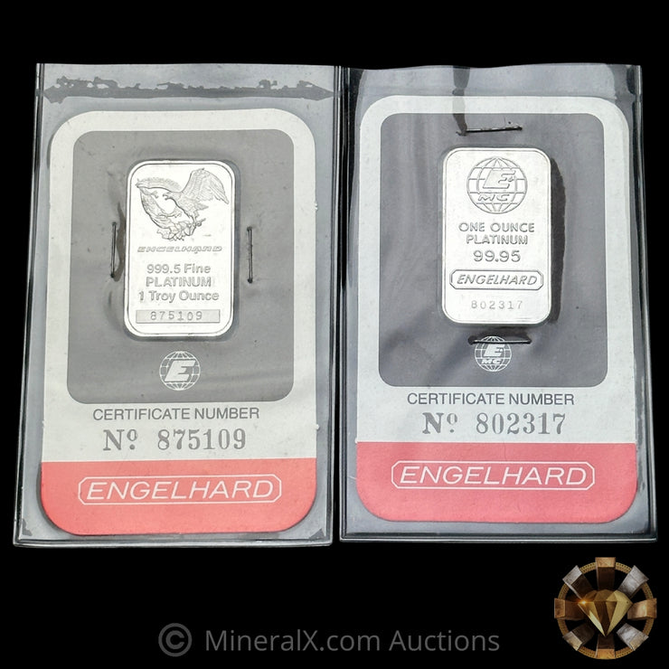 x2 1oz Engelhard Vintage Platinum Bar Lot (Eagle & E Logo Varieties)