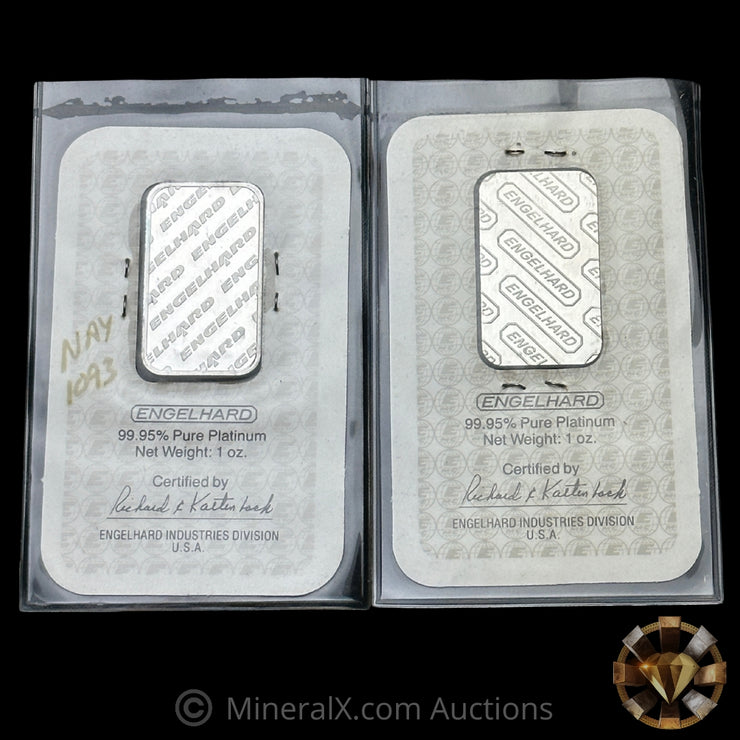 x2 1oz Engelhard Vintage Platinum Bar Lot (Eagle & E Logo Varieties)