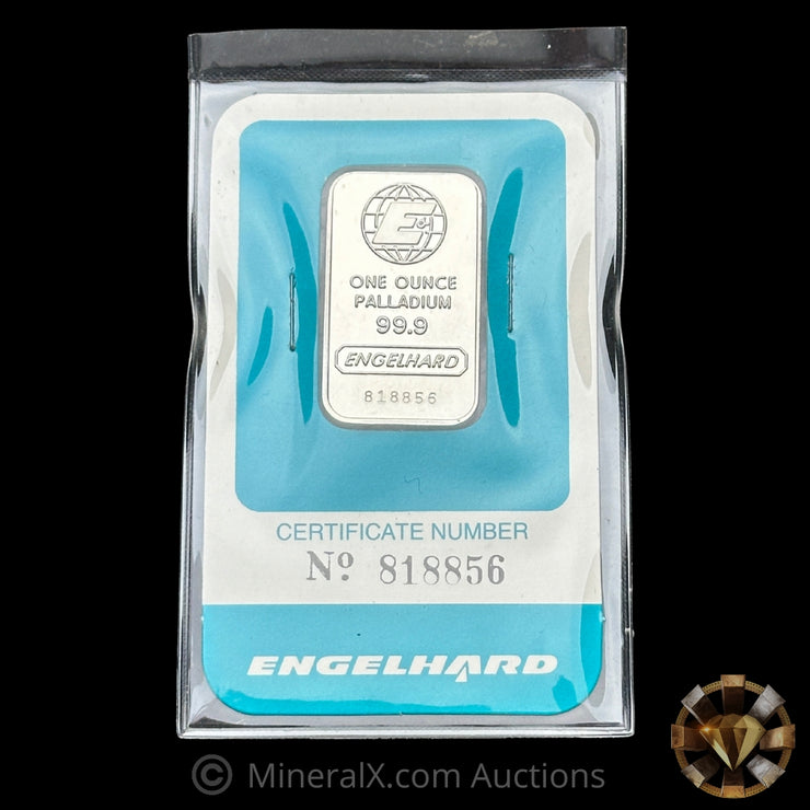 1oz Engelhard Teal Label Vintage Palladium Bar In Assay
