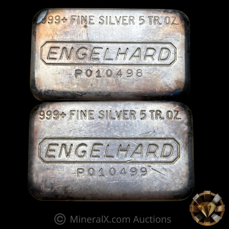 x2 5oz Engelhard P Loaf Vintage Silver Bar Lot With Sequential Serials