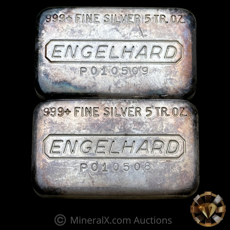 x2 5oz Engelhard P Loaf Vintage Silver Bar Lot With Sequential Serials