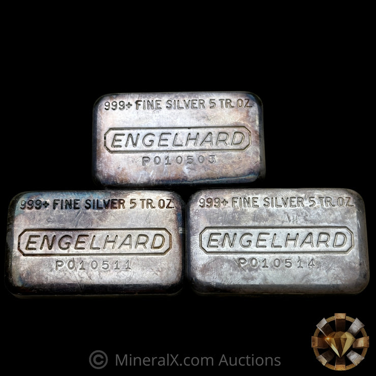 x3 5oz Engelhard P Loaf Vintage Silver Bar Lot With Close Serials