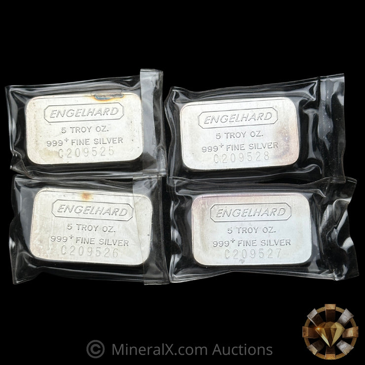 x4 5oz Engelhard Vintage Silver Bar Lot In Seals With Sequential Serials