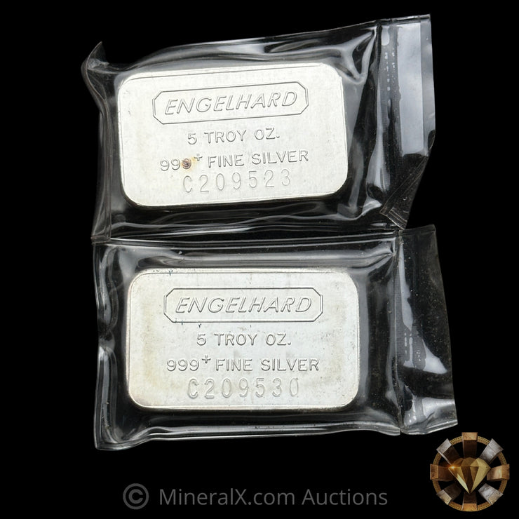 x2 5oz Engelhard Vintage Silver Bar Lot In Seals