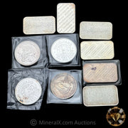 x10 1oz Engelhard Vintage Silver Bar & Coin Lot