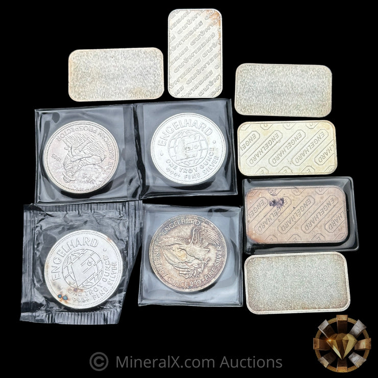 x10 1oz Engelhard Vintage Silver Bar & Coin Lot