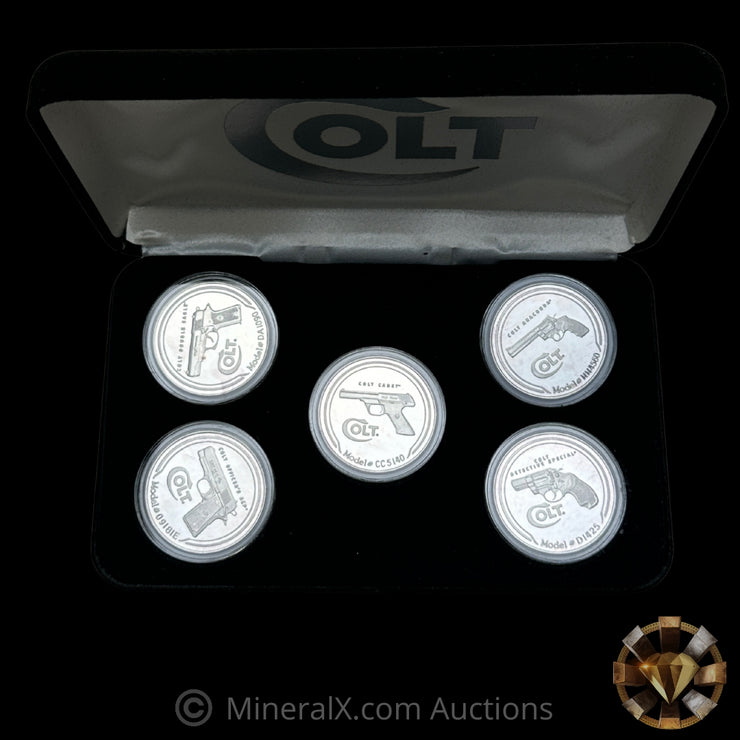 x5 1oz Colt Collectible Silver Coin Set With Original Black Velvet Case