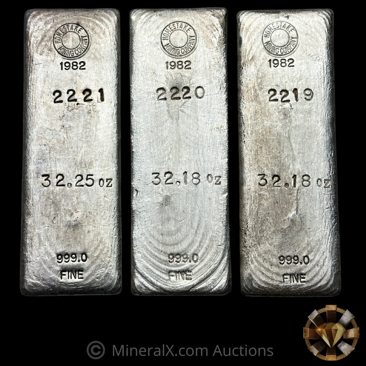 x3 Kilo 1982 Homestake Mining Company Vintage Silver Bar Lot With Sequential Serials