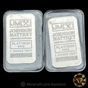 x2 1oz Johnson Matthey JM Vintage Platinum Bar Lot With Sequential Serials