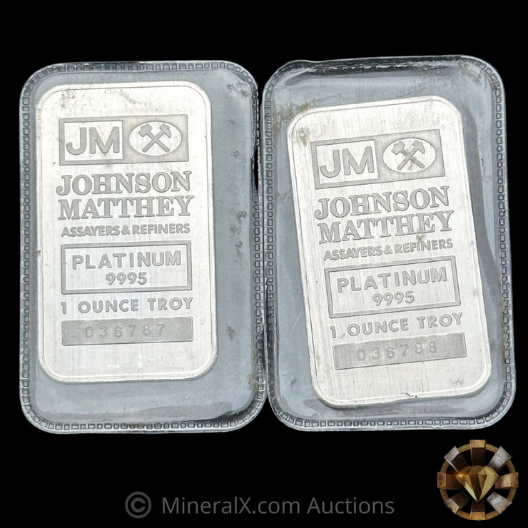 x2 1oz Johnson Matthey JM Vintage Platinum Bar Lot With Sequential Serials