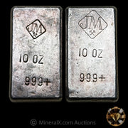 x2 10oz JM Johnson Matthey Reverse Stamp Vintage Silver Bar Lot (Both Small & Large Hallmark Varieties)