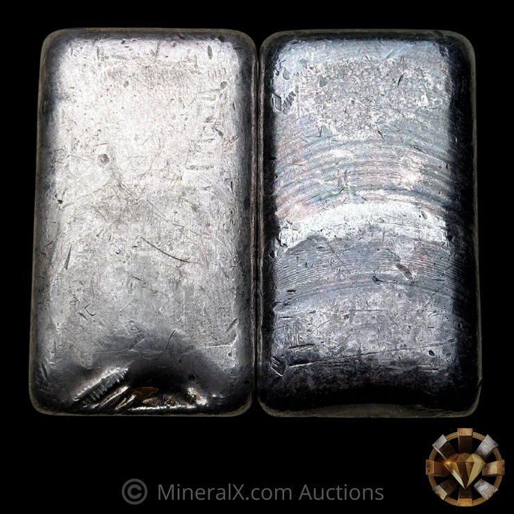 x2 10oz JM Johnson Matthey Reverse Stamp Vintage Silver Bar Lot (Both Small & Large Hallmark Varieties)