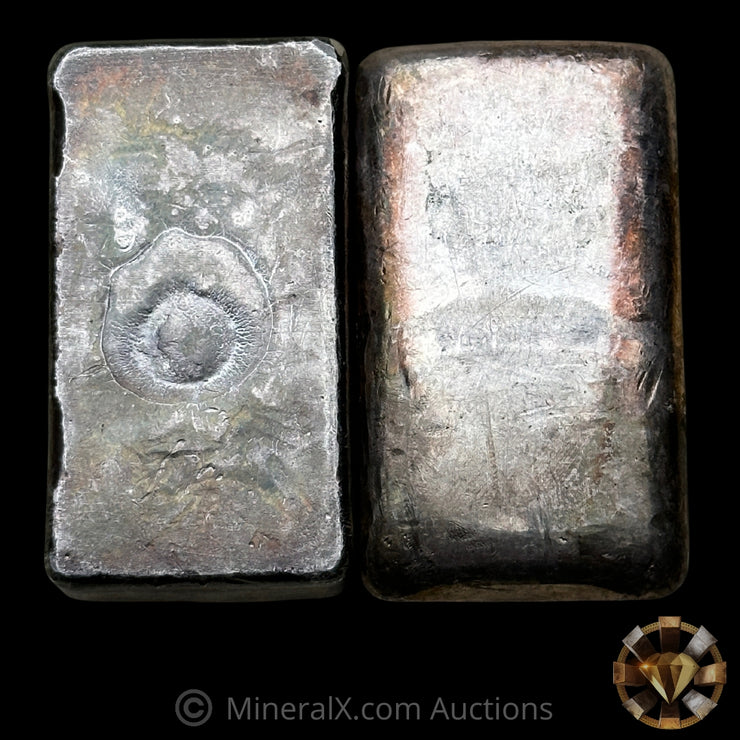 x2 10oz JM Johnson Matthey Reverse Stamp & Regular Stamp Vintage Silver Bar Lot