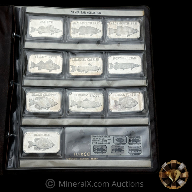 x10 1oz Fish Vintage Silver Bar Collection In Vintage Harco Album