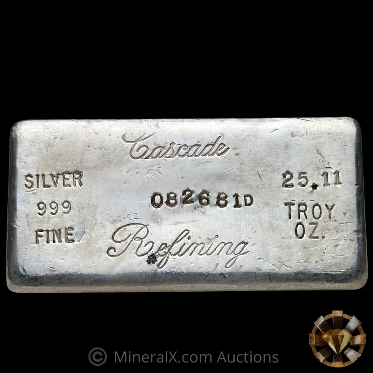 25.11oz Cascade Refining D Suffix Vintage Silver Bar