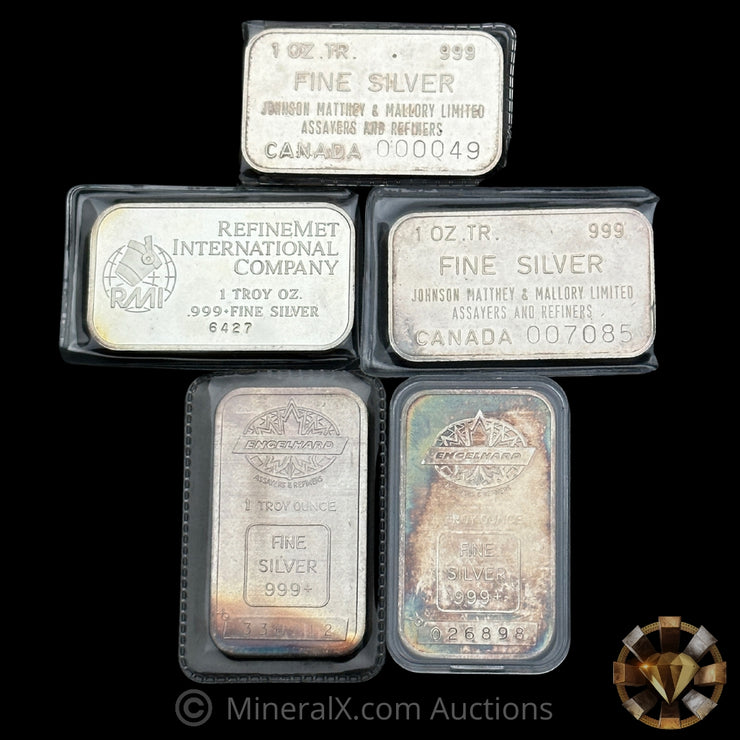 x5 1oz Misc Vintage Silver Art Bar Lot
