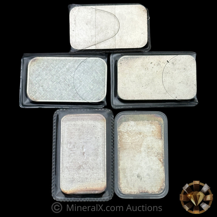 x5 1oz Misc Vintage Silver Art Bar Lot