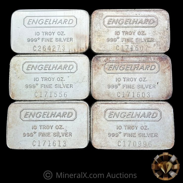 x6 10oz Engelhard Full Logo Reverse Vintage Silver Bar Lot