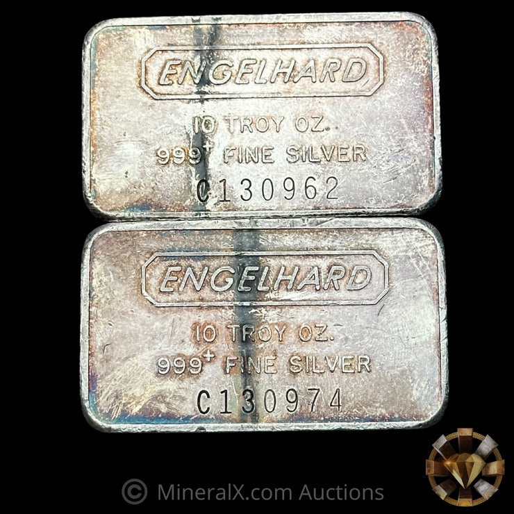 x2 10oz Engelhard Pebble Back Vintage Silver Bar Lot