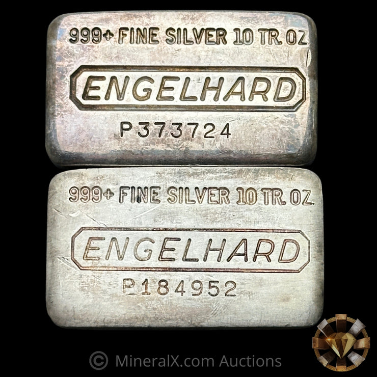 x2 10oz Engelhard P Loaf Vintage Silver Bar Lot