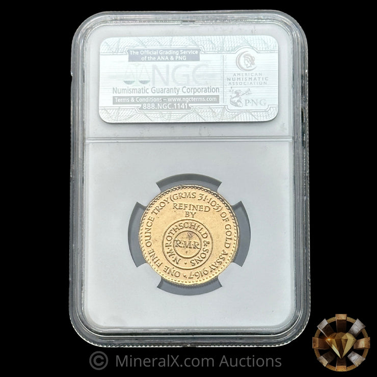 1oz 1954 N M Rothschild & Sons RMR Swiss Bank Hoard Gold Coin NGC MS63