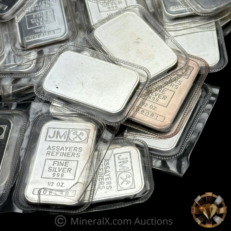 x76 (38oz) 1/2oz JM Johnson Matthey Blank Back Vintage Silver Bar Lot In Seals