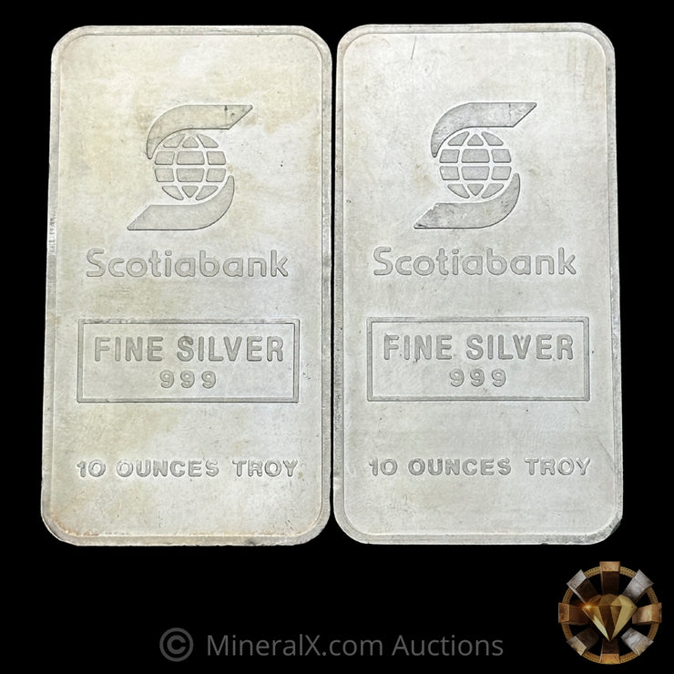 x2 10oz Engelhard Scotiabank Vintage Silver Bar Lot With Sequential Serials