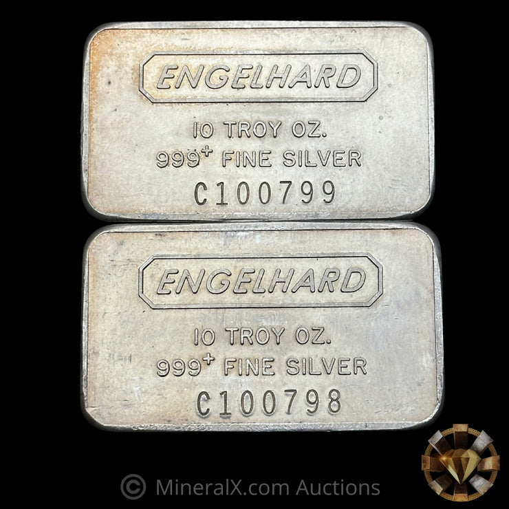 x2 10oz Engelhard Pebbleback Vintage Silver Bar Lot With Low Sequential Serials