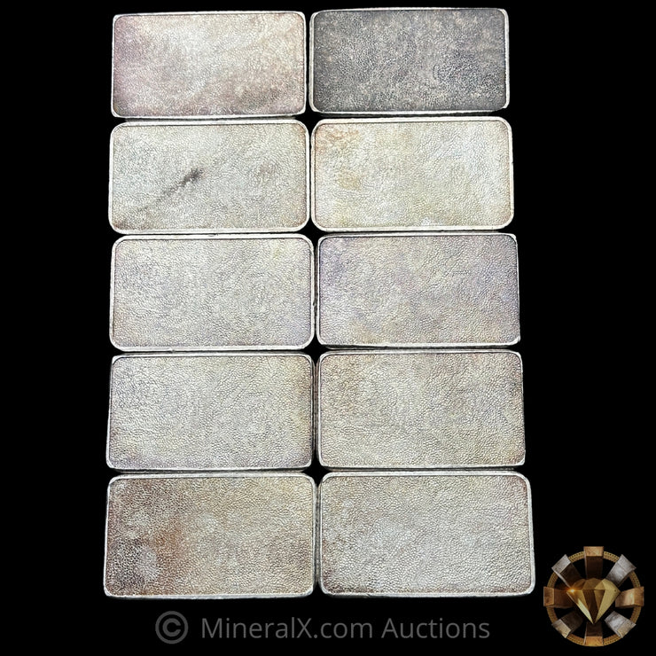 x10 10oz(100oz) Engelhard Pebble Back Vintage Silver Bar Lot