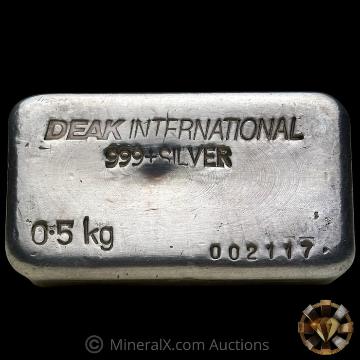 0.5kg (1/2 Kilo) Deak International Engelhard Australia Small Font Serial Variety Vintage Silver Bar