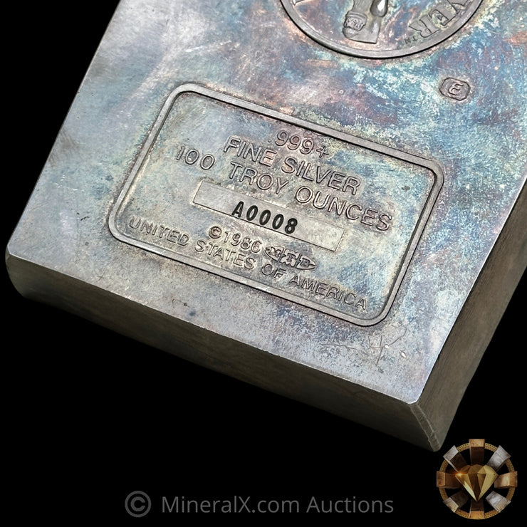 100oz Engelhard Rare Liberty Trade Silver MTB Bank "Boat" Vintage Silver Bar With Extremely Low Single Digit Serial
